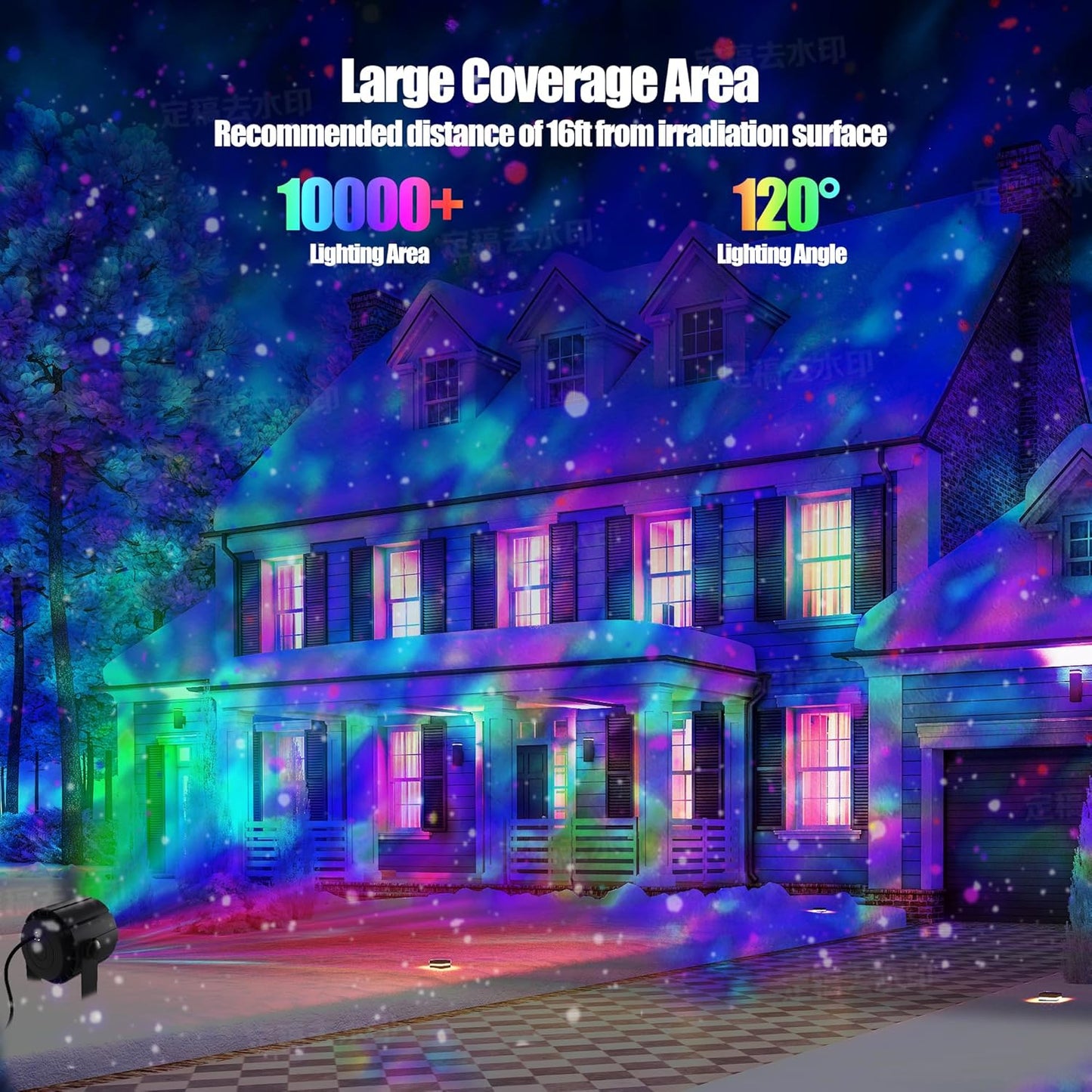 Water Wave Projector, APP/RF Control, IP65 Waterproof Smart Outdoor Lights, Dimmable, Colorful