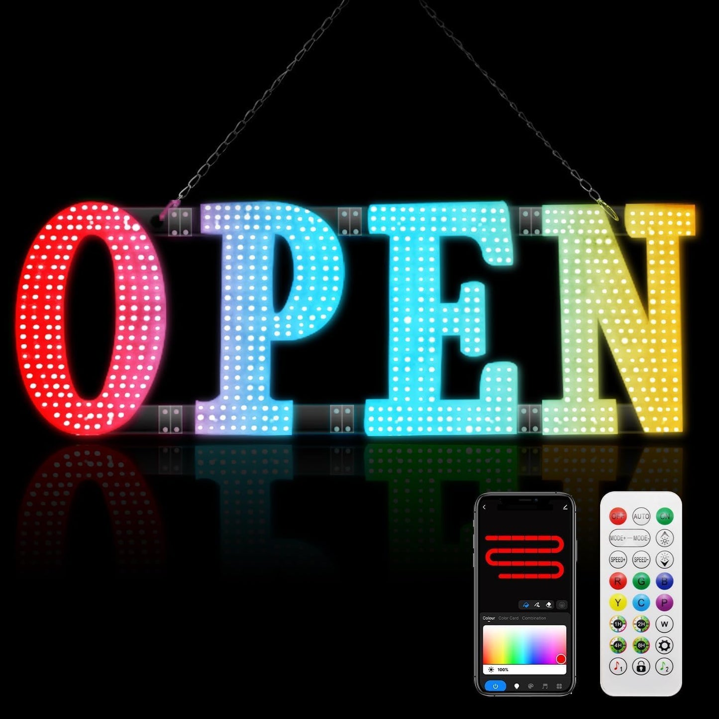 48'x16' Large Led Open Signs for Business, Remote Smart APP/Timer/Adjustment Brightness/Color