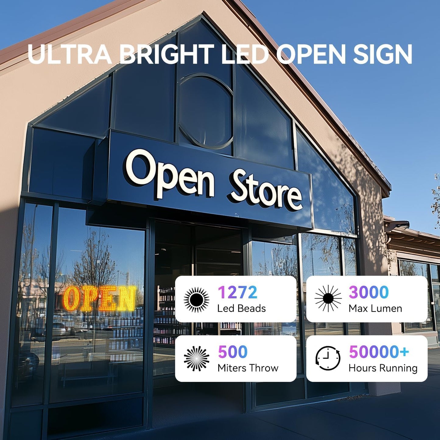 48'x16' Large Led Open Signs for Business, Remote Smart APP/Timer/Adjustment Brightness/Color