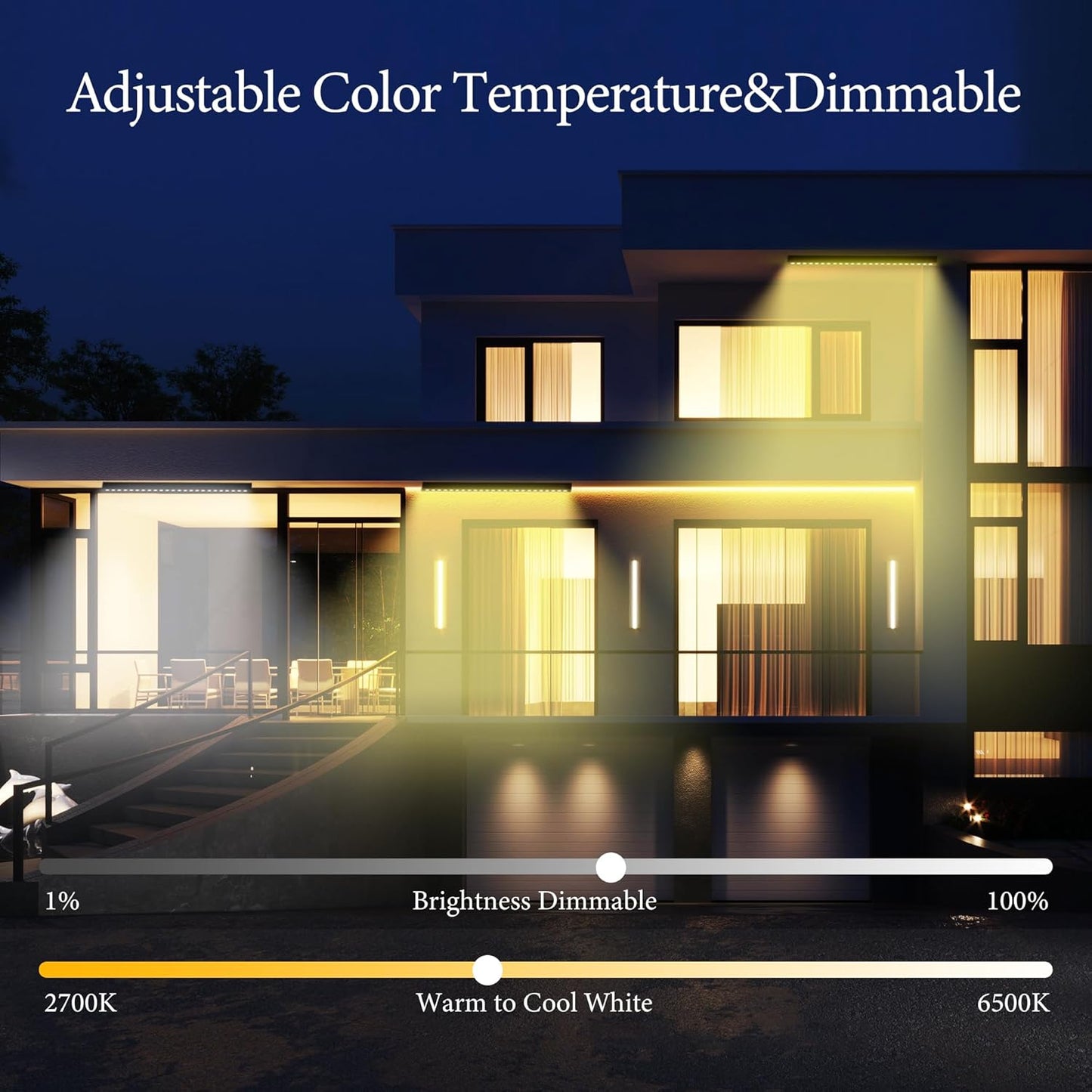 Smart Wall Washer Light, Waterproof, Adjustable Color Temperature, Dimmable 1%-100%, Super Bright