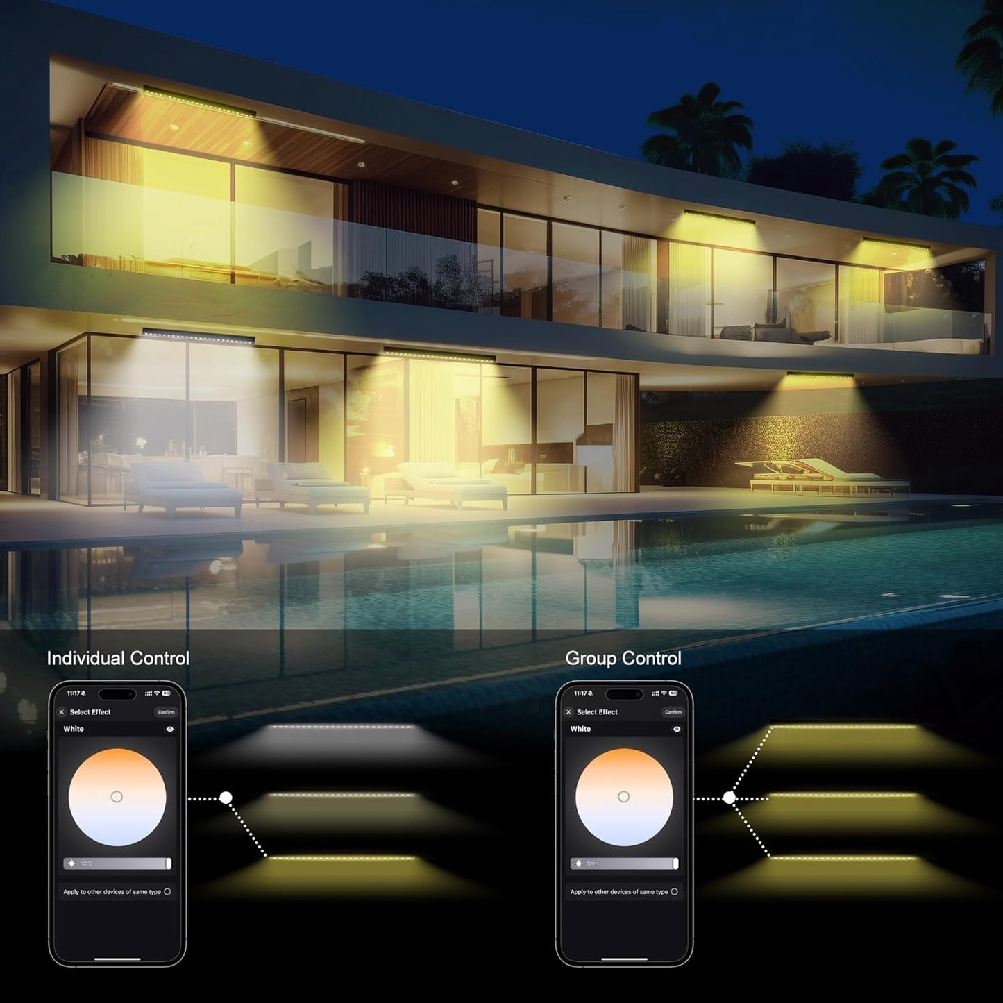 Smart Wall Washer Light, Waterproof, Adjustable Color Temperature, Dimmable 1%-100%, Super Bright