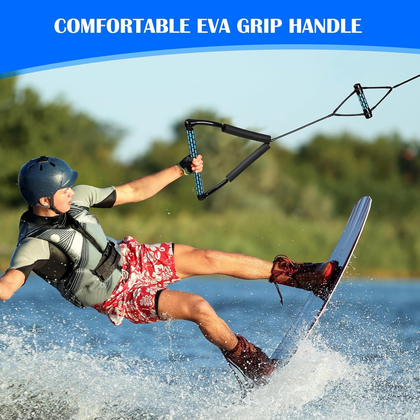 No Stretch Wakeboard Rope and Handle, 75FT Floating with T-Handle for Doing Spin Skill, 4-Sections Ski Ropes
