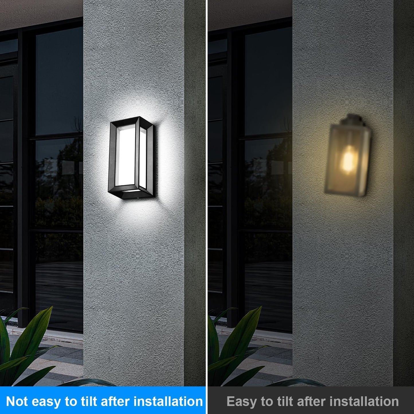 Modern Outdoor Wall Light with Aluminum Frame, 1800LM Wall Sconce with Acrylic Shade, Waterproof, 2-Pack