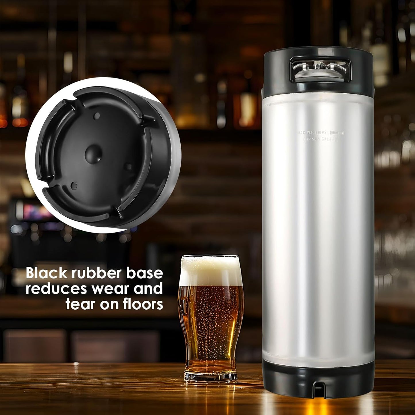 Steel Corny Keg, 5 Gallon Ball Lock Homebrew Beer Keg, Black Handles