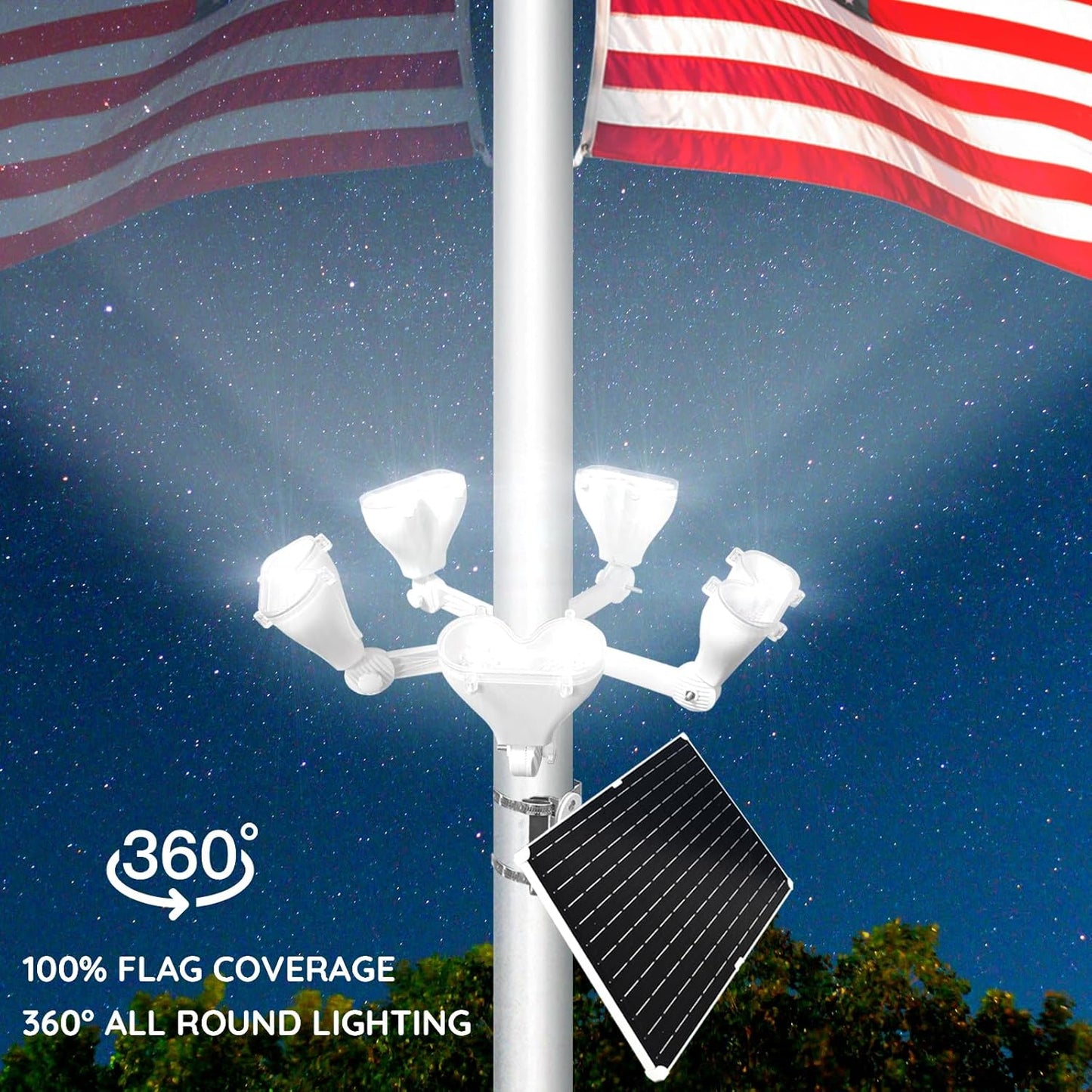 Solar Powered Flagpole Light 4800LM High Brightness, 12000mAh Battery, IP65 Waterproof Dusk to Dawn