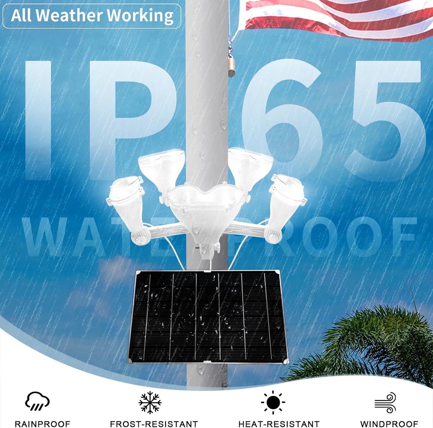 Solar Powered Flagpole Light 4800LM High Brightness, 12000mAh Battery, IP65 Waterproof Dusk to Dawn