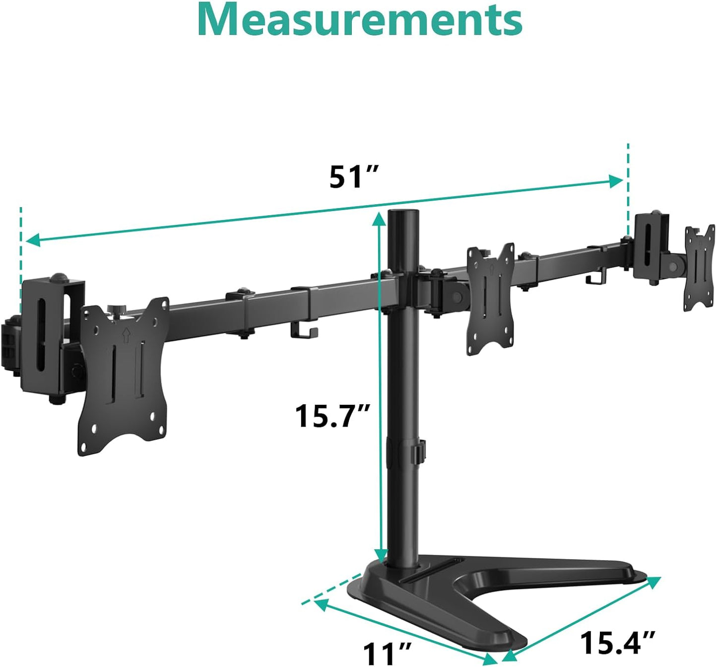 Free Standing Triple Monitor Mount, Heavy Duty for 13-27 inch Screens, Adjustable 3 Monitor Arm Desk Mount