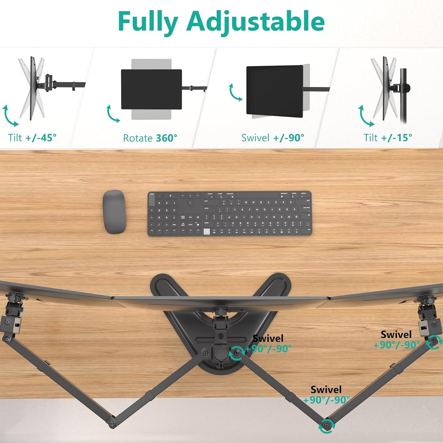 Free Standing Triple Monitor Mount, Heavy Duty for 13-27 inch Screens, Adjustable 3 Monitor Arm Desk Mount