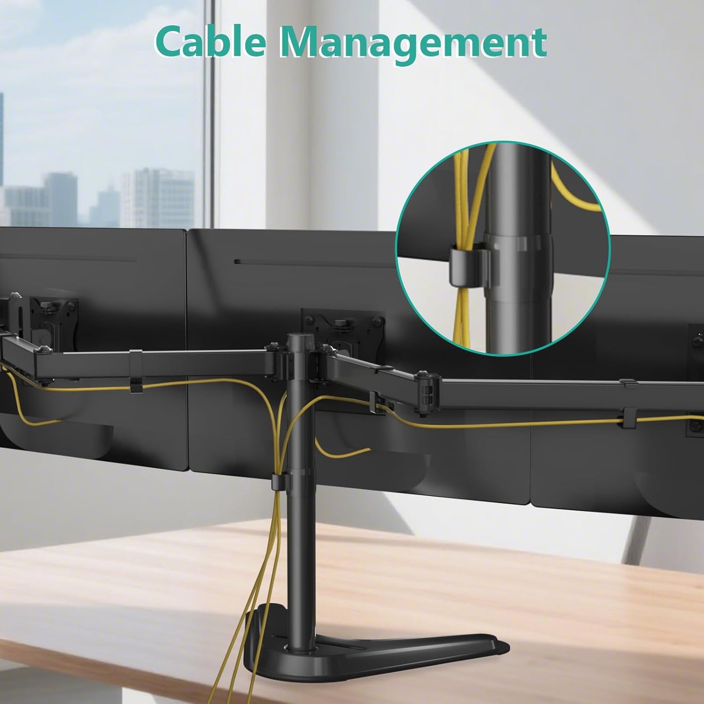 Free Standing Triple Monitor Mount, Heavy Duty for 13-27 inch Screens, Adjustable 3 Monitor Arm Desk Mount