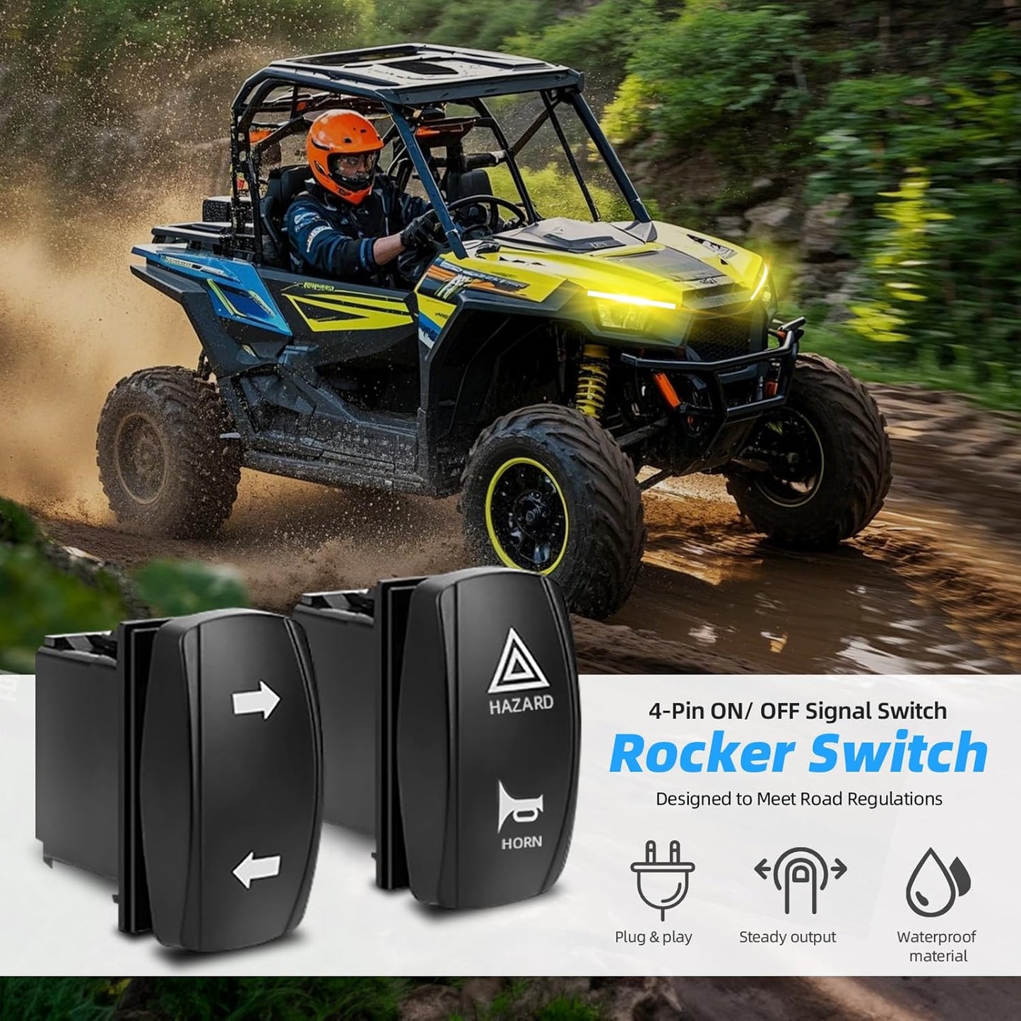 UTV Turn Signal Kit with Horn, LED, Street Legal with Pre-Wired, Universal but Check Compatibility