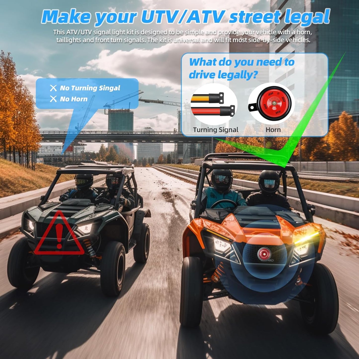 UTV Turn Signal Kit with Horn, LED, Street Legal with Pre-Wired, Universal but Check Compatibility