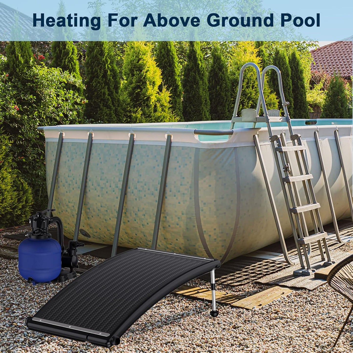 Curve Solar Pool Heater, Made for Above-Ground and Inground Pools, with 2 Adapters, 2 Hoses and Clamps