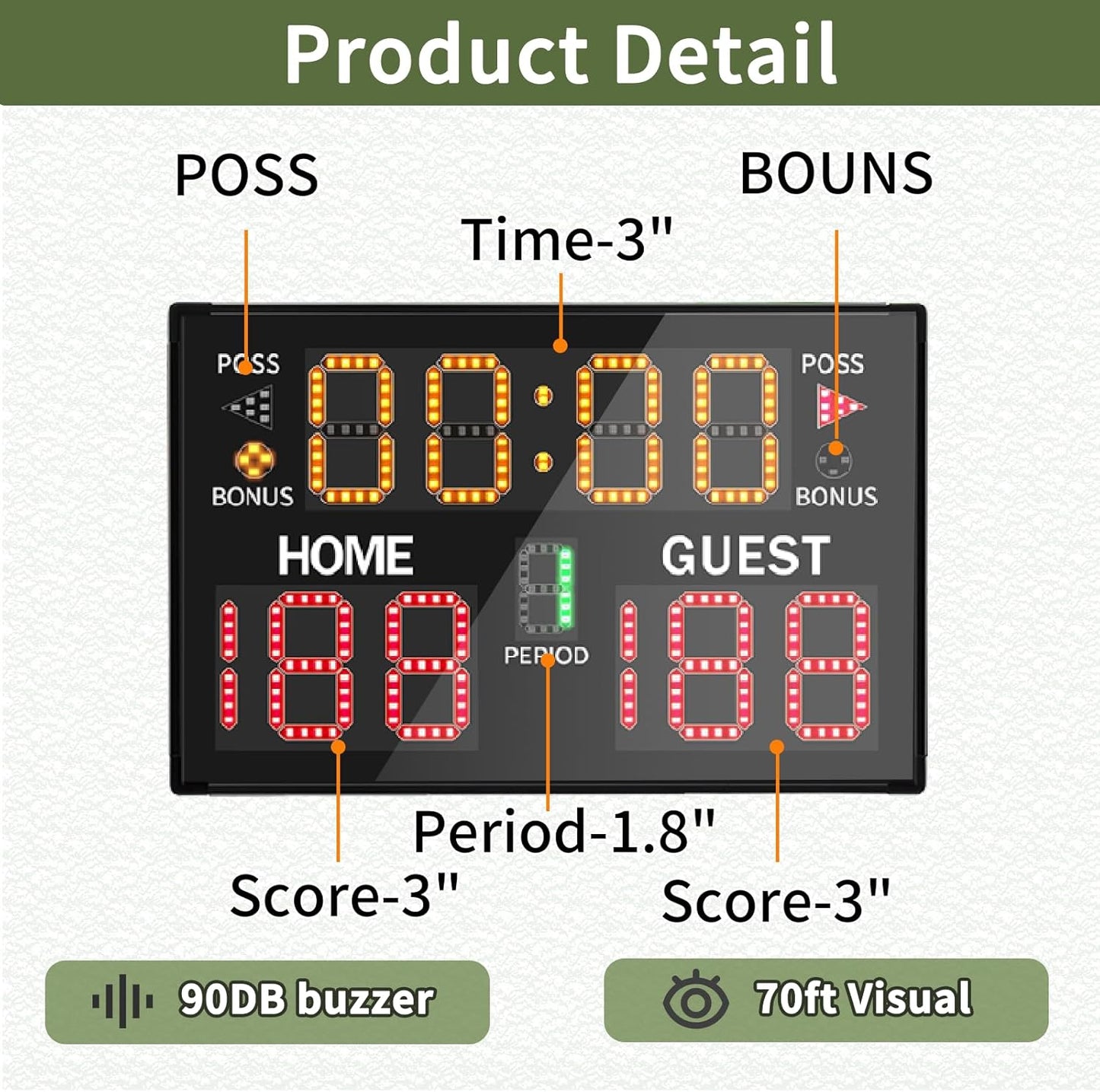 Electronic Basketball Scoreboard with Buzzer with Remote, Portable, Battery Powered Indoor/Outdoor