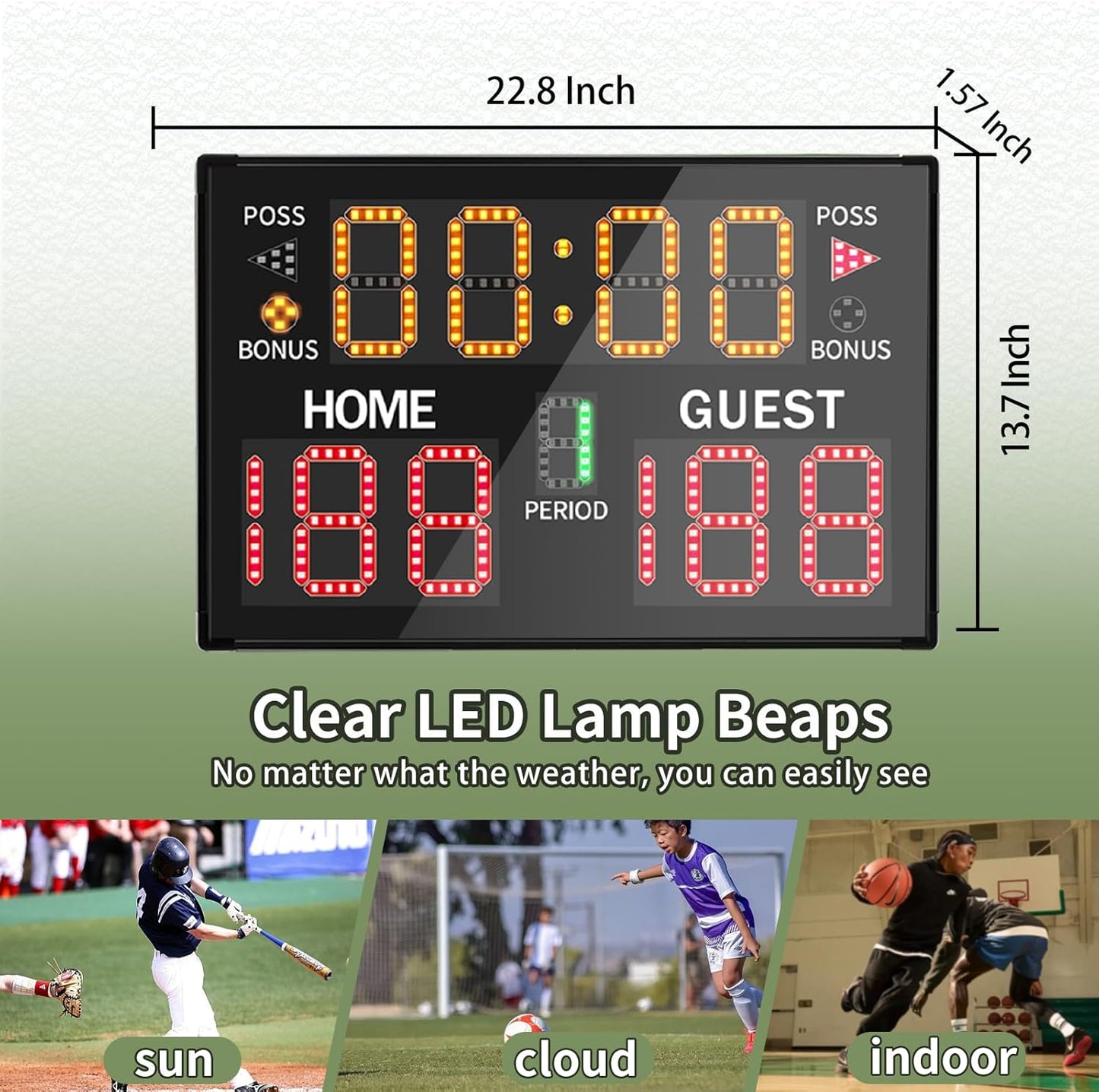 Electronic Basketball Scoreboard with Buzzer with Remote, Portable, Battery Powered Indoor/Outdoor