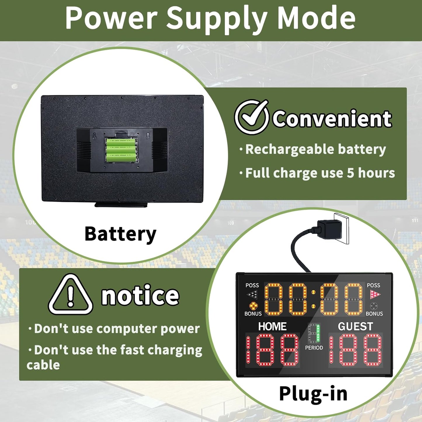Electronic Basketball Scoreboard with Buzzer with Remote, Portable, Battery Powered Indoor/Outdoor