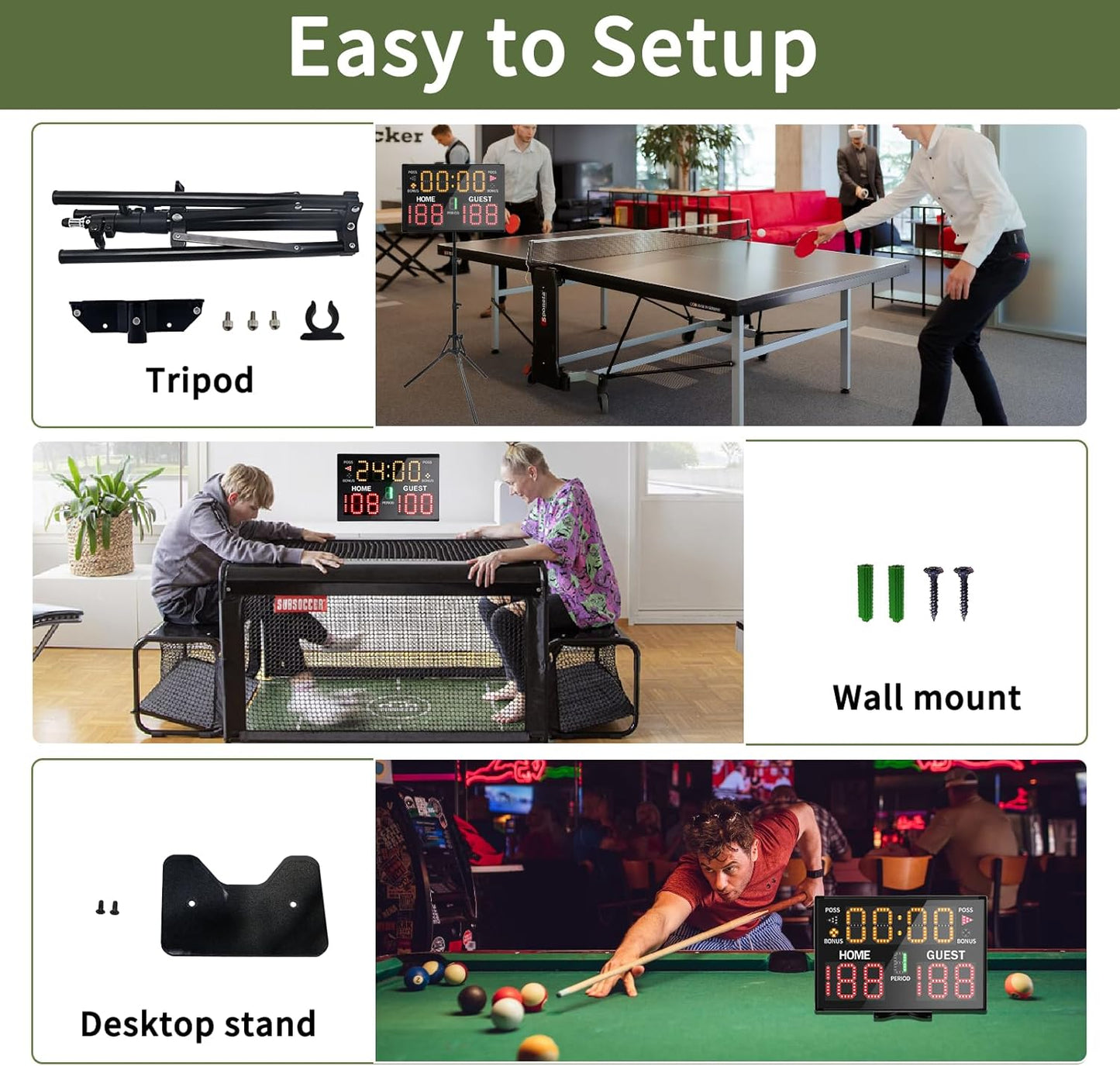 Electronic Basketball Scoreboard with Buzzer with Remote, Portable, Battery Powered Indoor/Outdoor