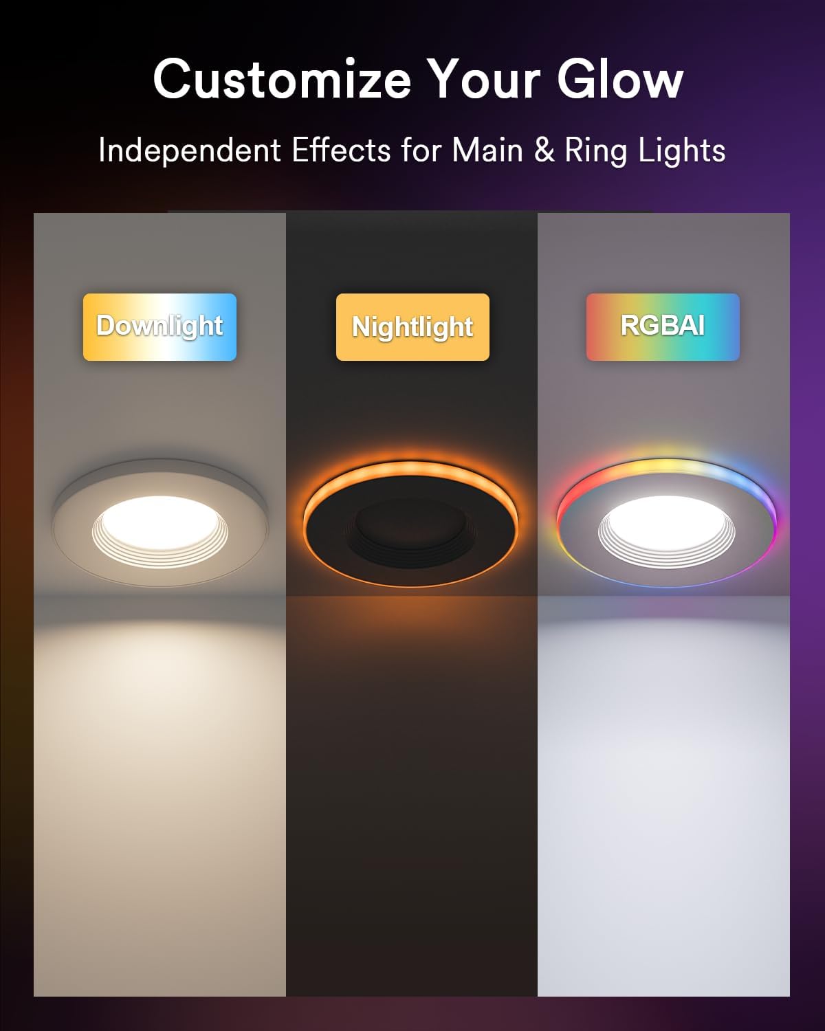 Lumary Retrofit Smart WiFi Recessed Lighting 4 Inch with Color Ring, LED RGBAI, Smarthome Compatible