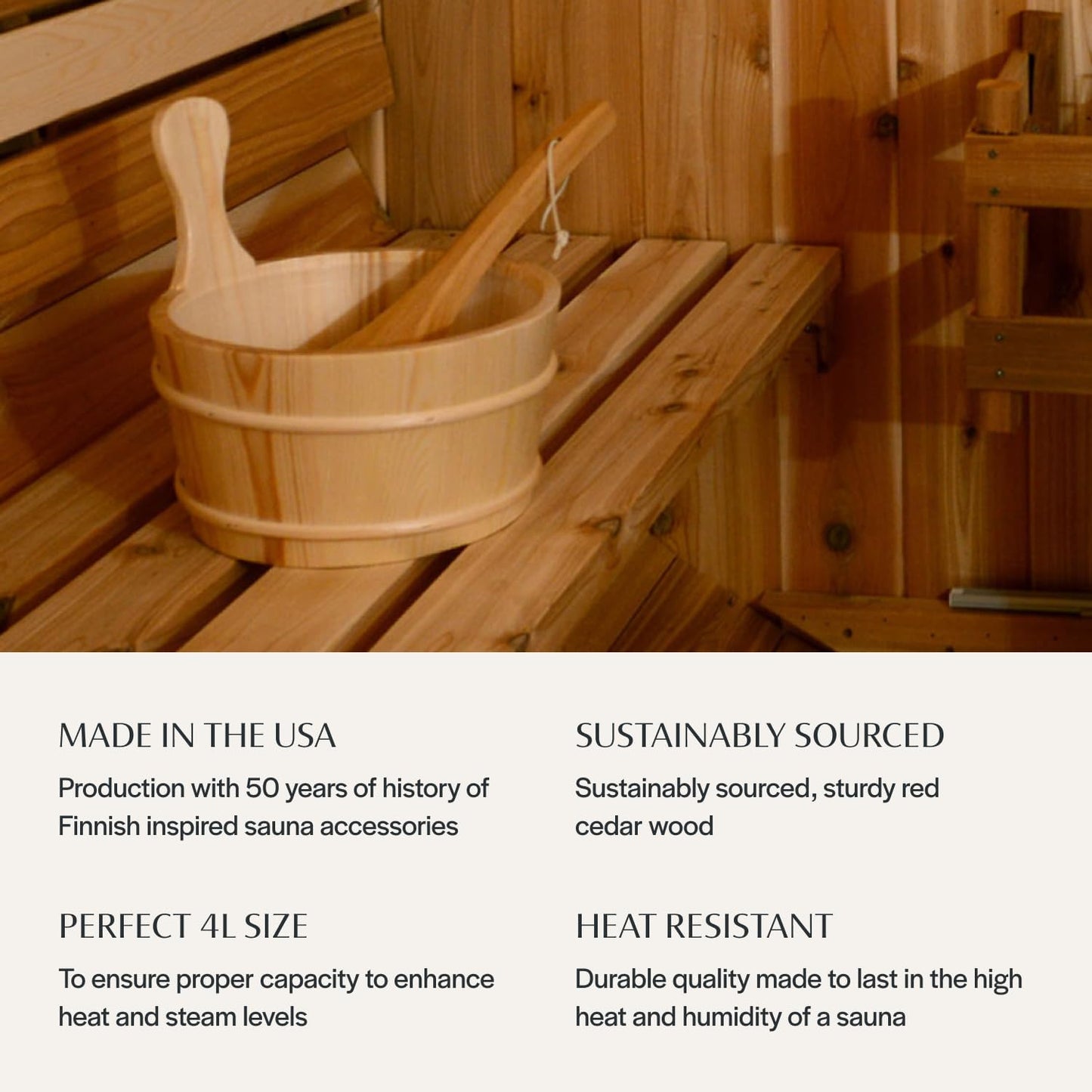 Sauna Bucket/Ladle Set, Cedar Wooden Bucket with Handle Handmade in USA, Luxury Accessory
