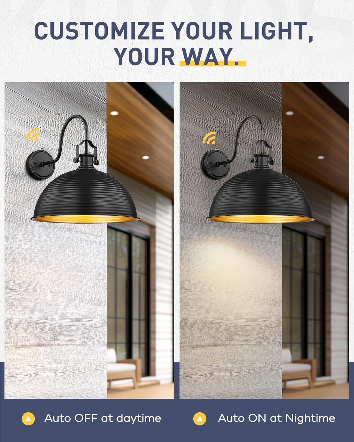 Dusk to Dawn Outdoor Wall Sconce 2-Pack, Exterior Farmhouse Gooseneck, 11.8' Oil Rubbed Bronze Metal