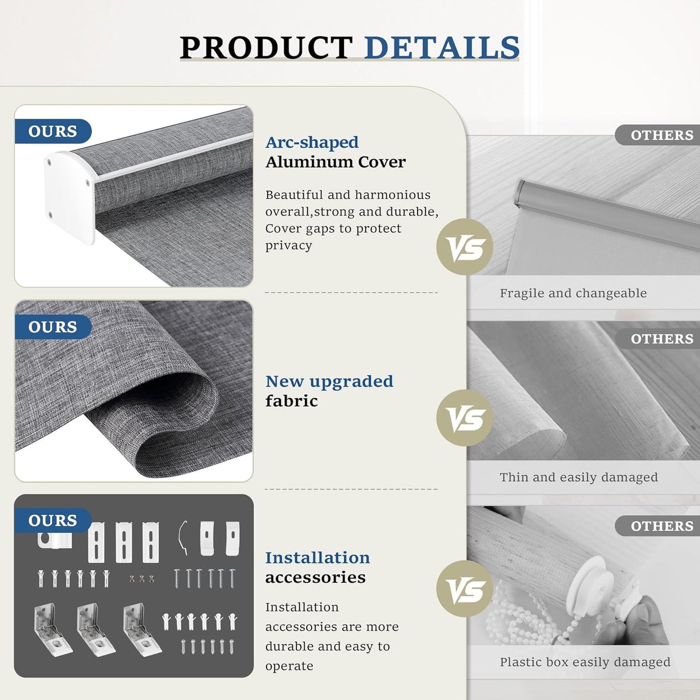 Cordless Roller Shades for Windows, Blackout Blinds, Room Darkening Pull Down Shades with Free-Stop System