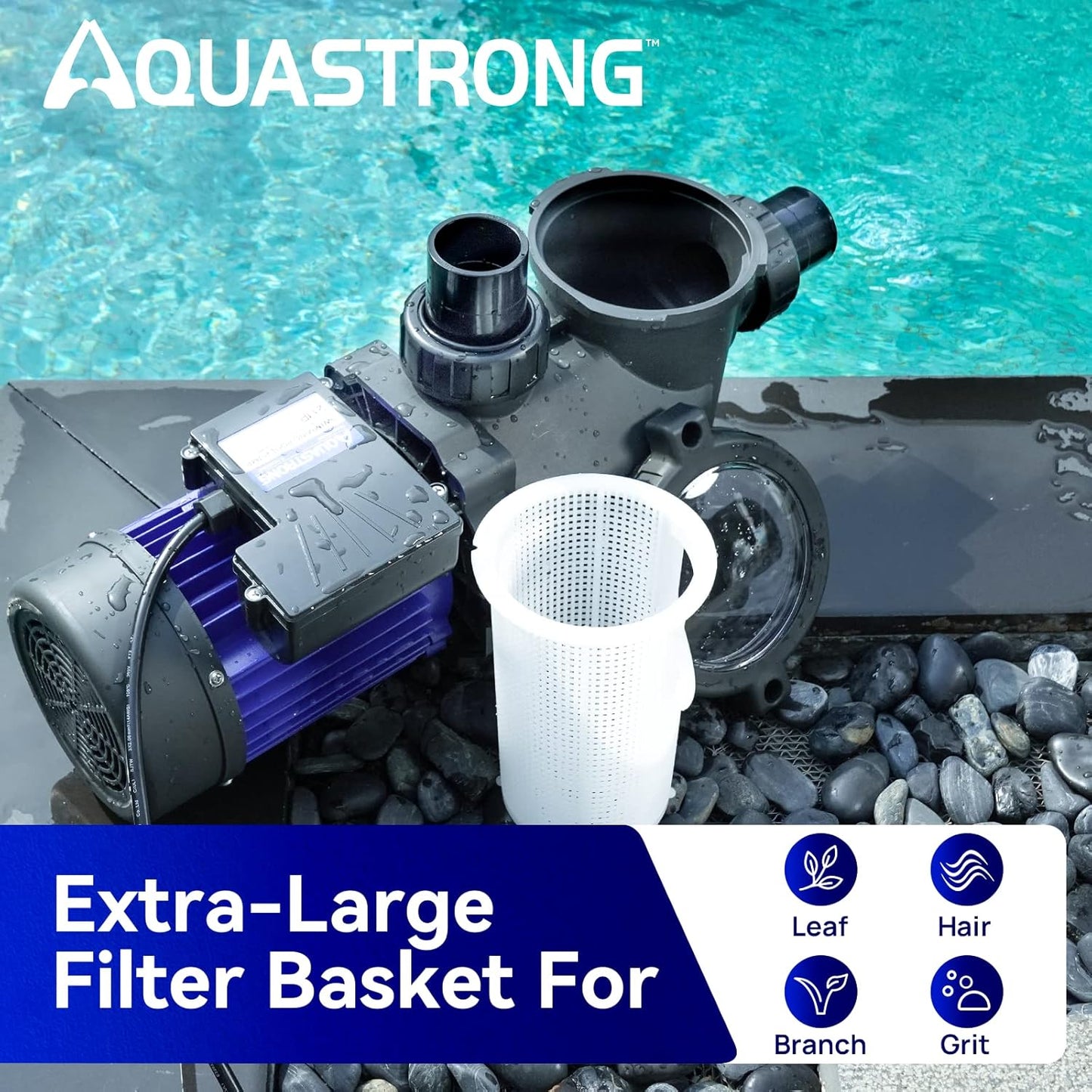 AQUASTRONG In/Above Ground Pool Pump, 3HP Single Speed, 220V, with High Flow 9350 GPH