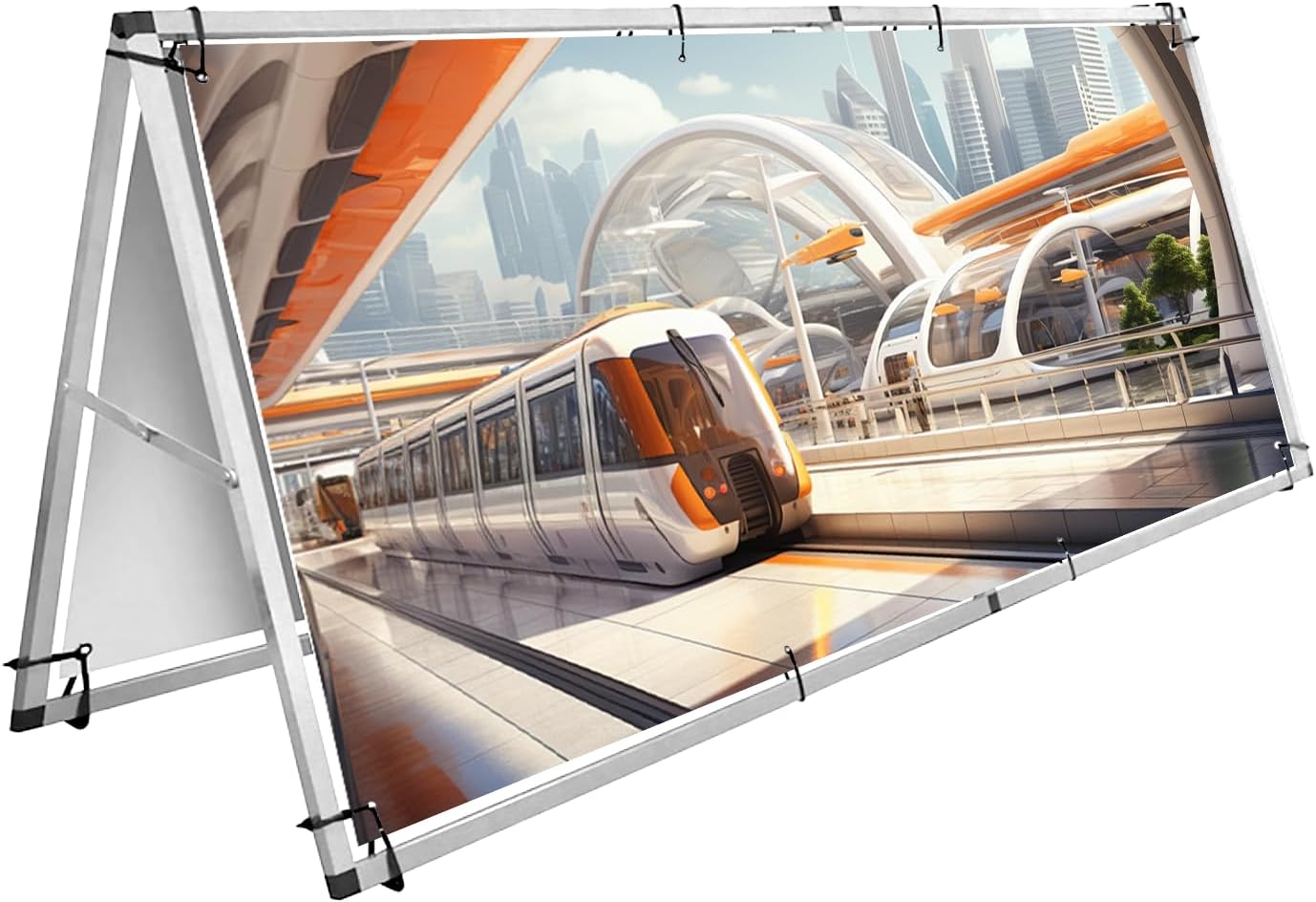 Aluminum Horizontal Banner Stand, 3 x 7ft A-frame Outdoor Holder, Lightweight and Portable, Easy Tool-Free