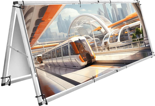 Aluminum Horizontal Banner Stand, 3 x 7ft A-frame Outdoor Holder, Lightweight and Portable, Easy Tool-Free
