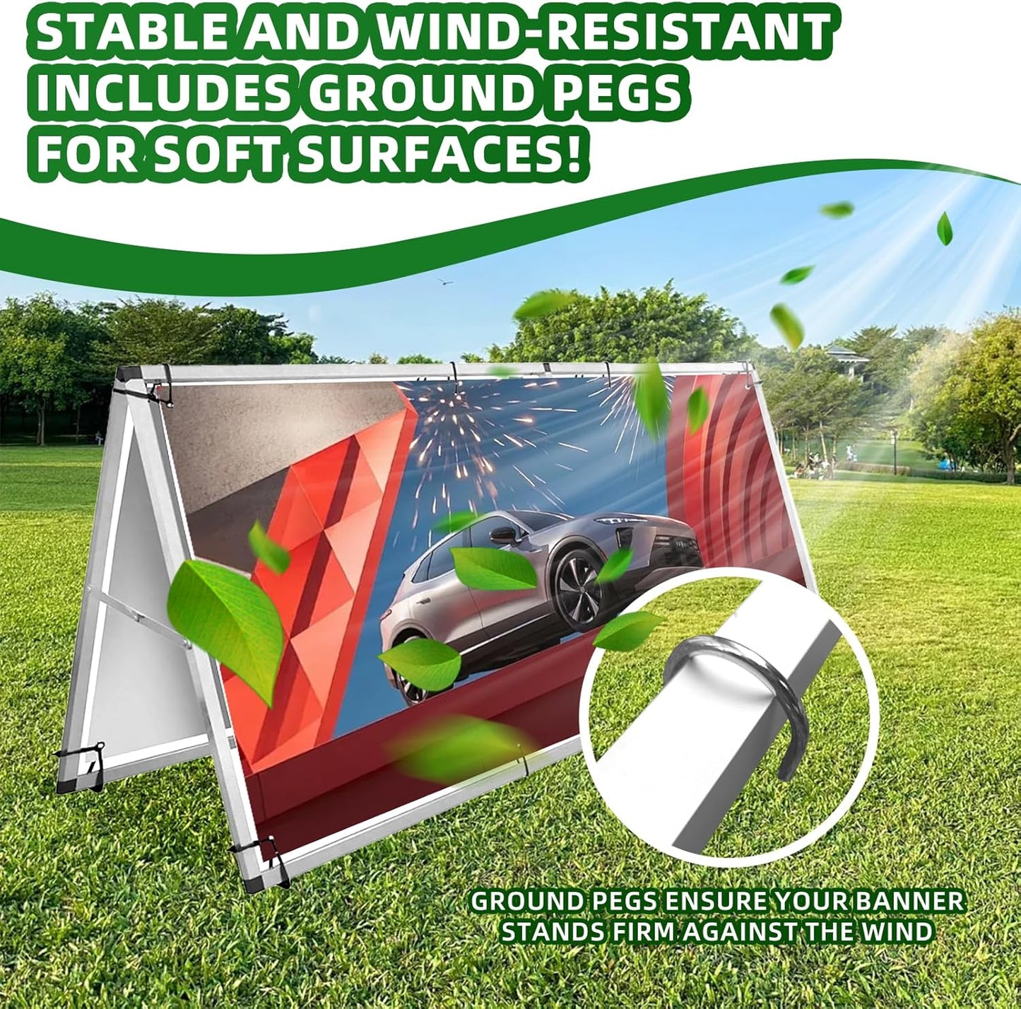 Aluminum Horizontal Banner Stand, 3 x 7ft A-frame Outdoor Holder, Lightweight and Portable, Easy Tool-Free