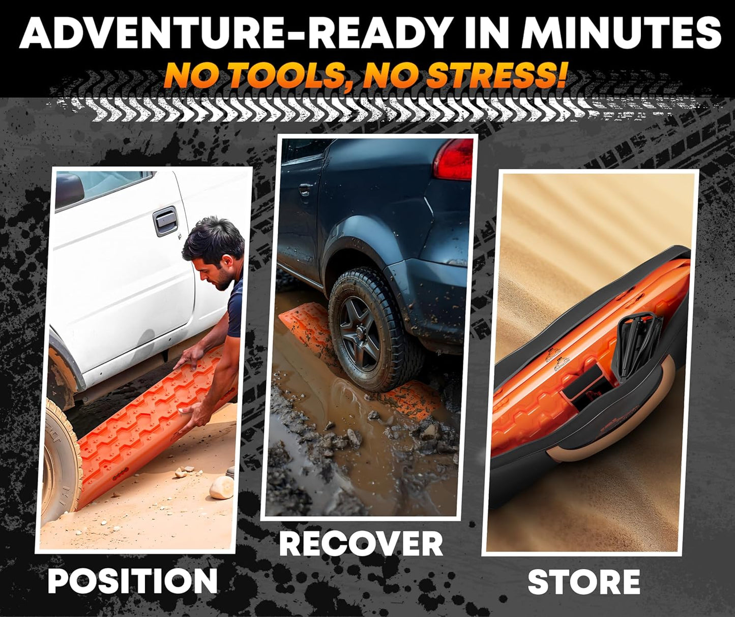 Premium Traction Boards Off-road/Overlanding Gear, Complete Recovery Board Mount Kit, Survival Shovel