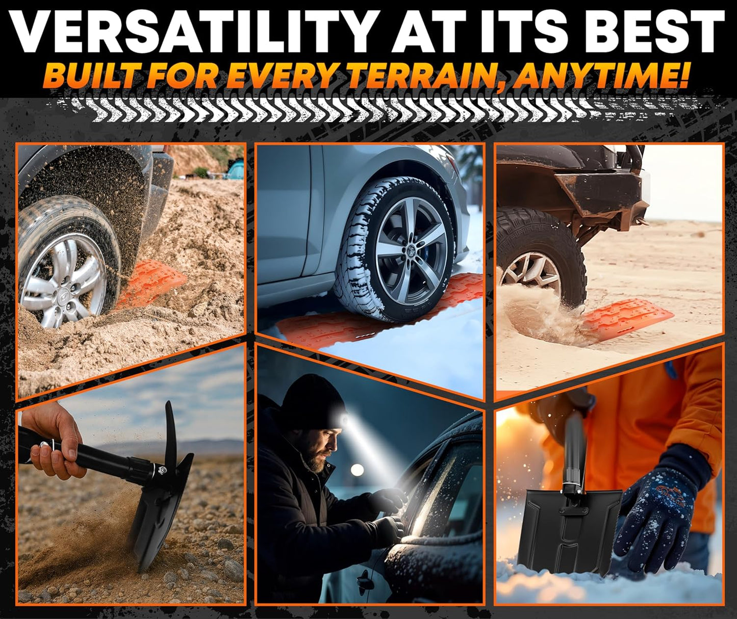 Premium Traction Boards Off-road/Overlanding Gear, Complete Recovery Board Mount Kit, Survival Shovel