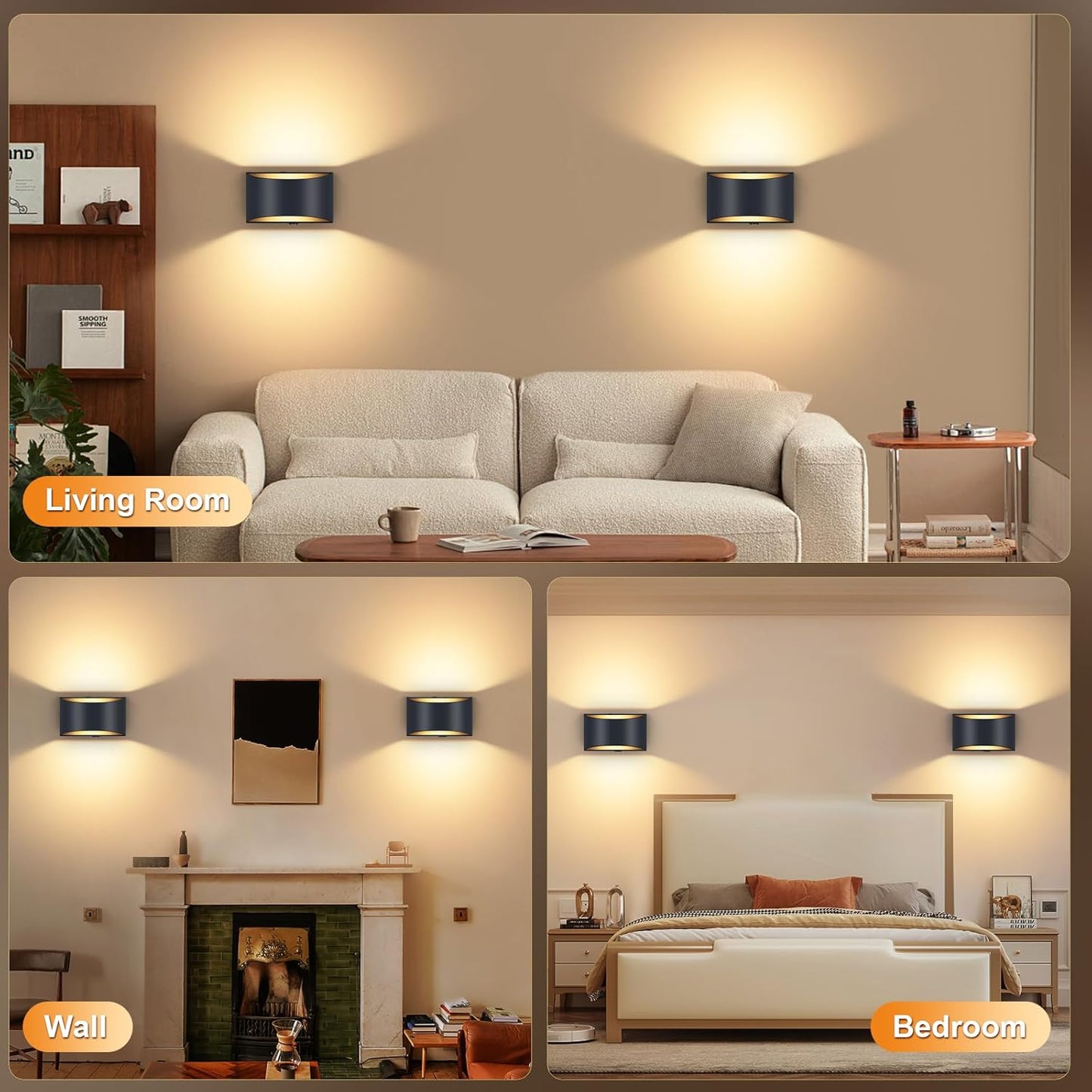 Battery Operated 4 Pack Wall Sconce with Remote Control, No Hardwired, Black, Aluminum