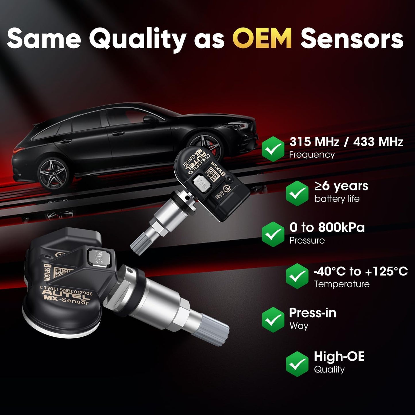 TPMS Sensor Set of 4, MX-Sensor 2in 1 315MHz + 433MHz Press-in TPMS Universal Programmable Sensor