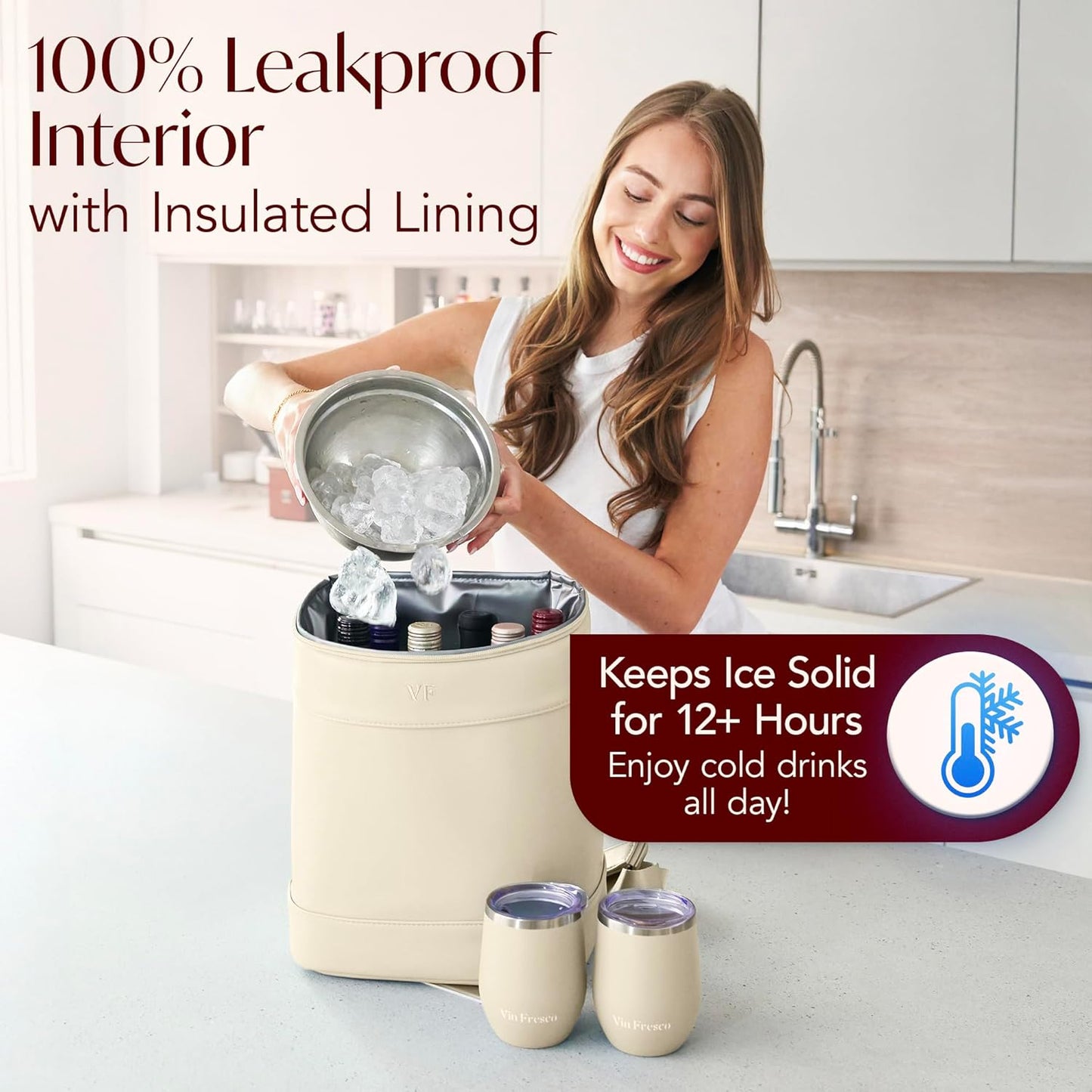Insulated Cooler Backpack with 2 Stainless Steel Wine Tumblers, Leakproof and Spill-proof