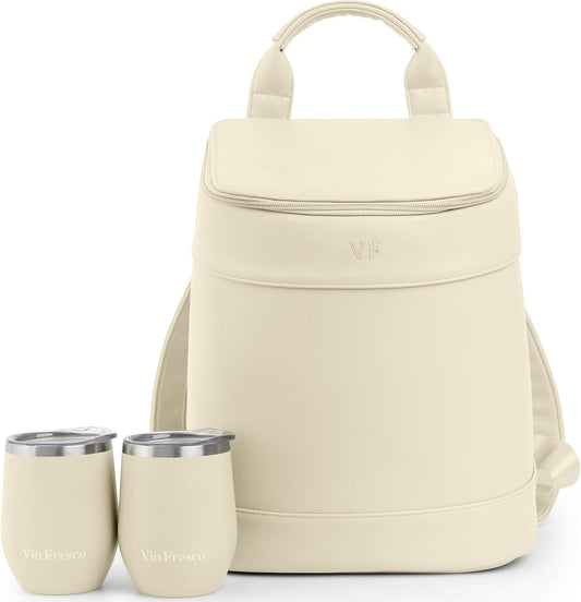 Insulated Cooler Backpack with 2 Stainless Steel Wine Tumblers, Leakproof and Spill-proof