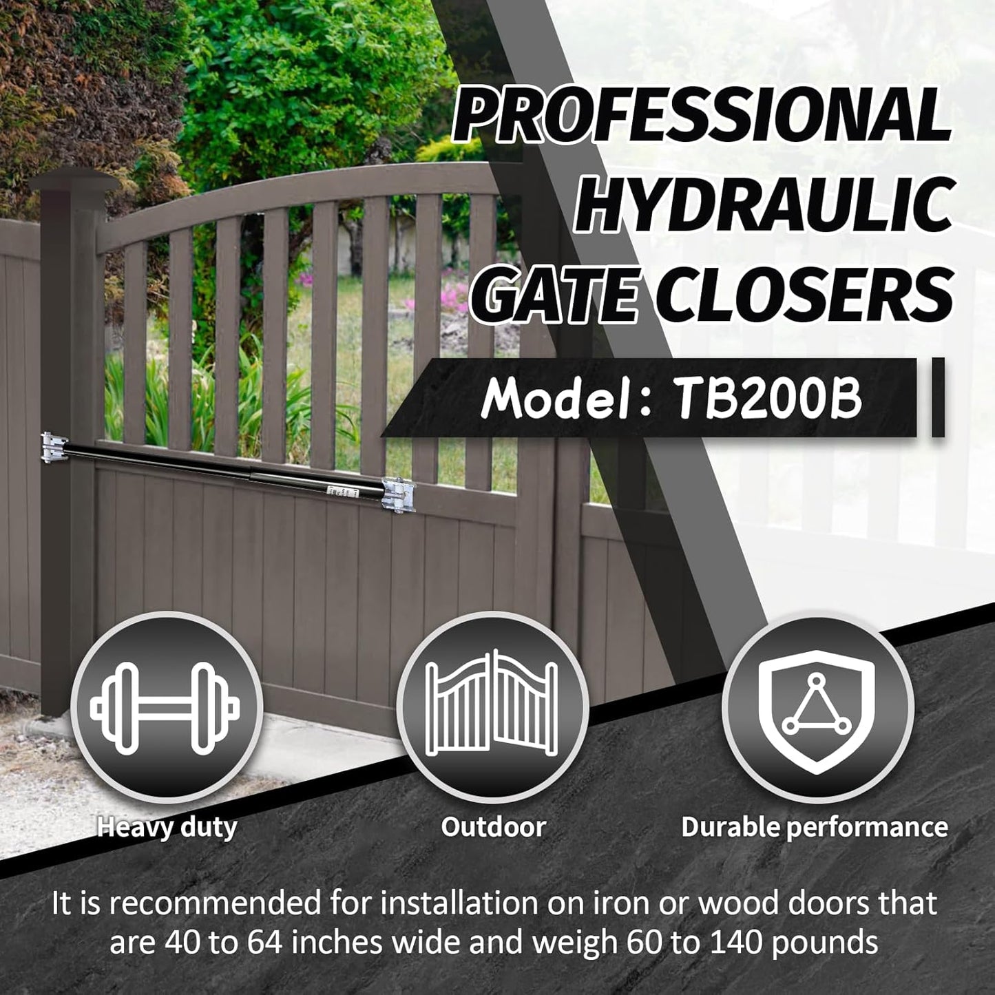TB200B Hydraulic Outdoor Gate Closer, Heavy Duty Gate Closer for Farms, Ranches, Open Air Sports Fields, Home Yards (Model: