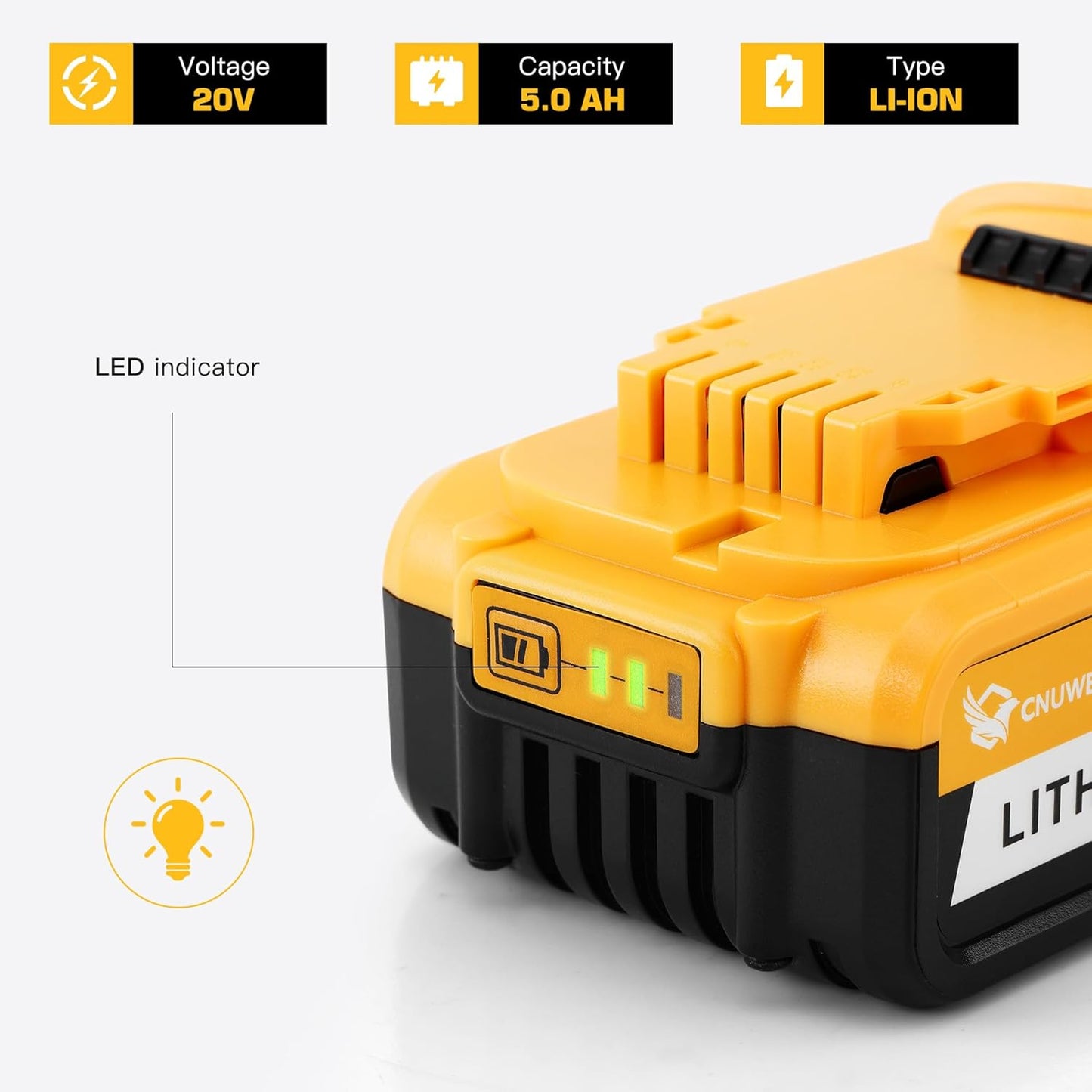 20V 5 AH Battery Lithium - ion with Charger Compatible with Dewalt (2 Packs Orange)