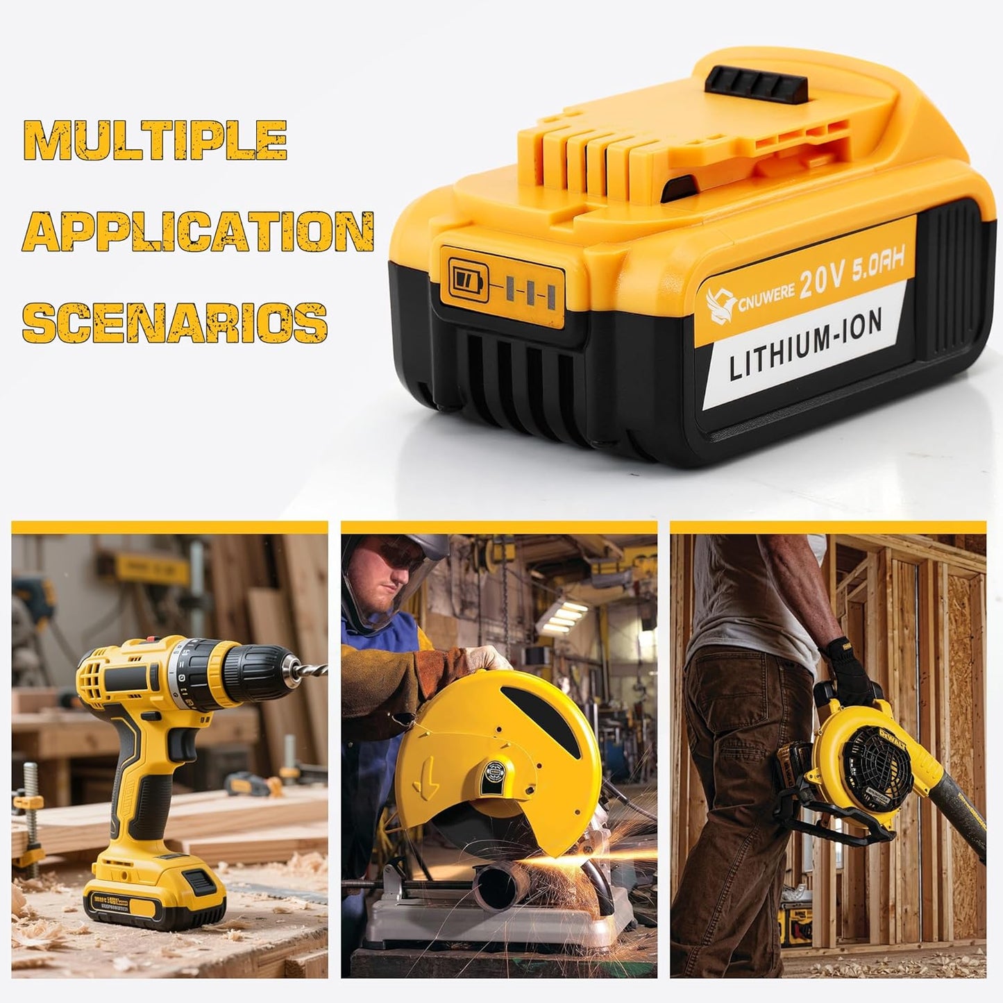 20V 5 AH Battery Lithium - ion with Charger Compatible with Dewalt (2 Packs Orange)