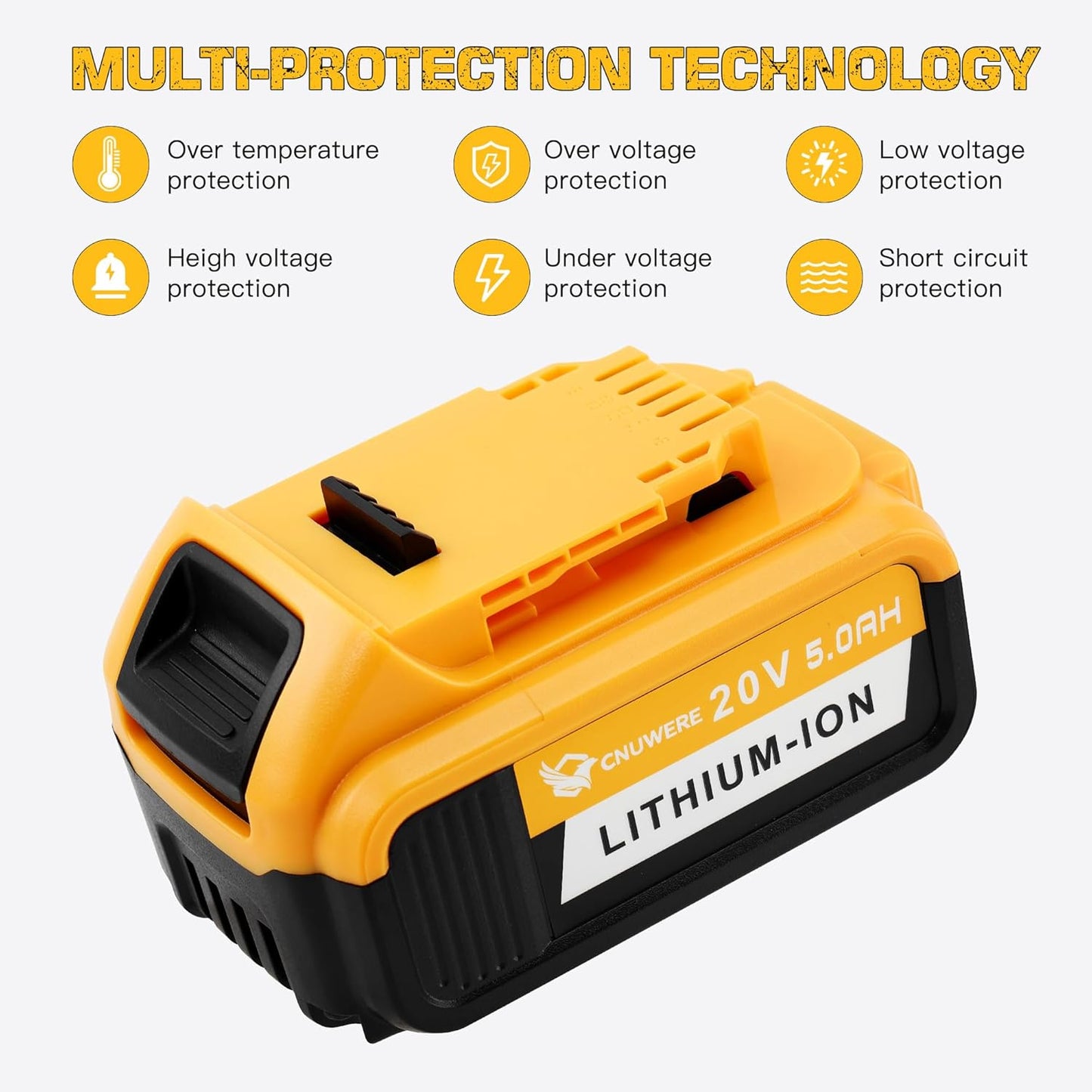 20V 5 AH Battery Lithium - ion with Charger Compatible with Dewalt (2 Packs Orange)