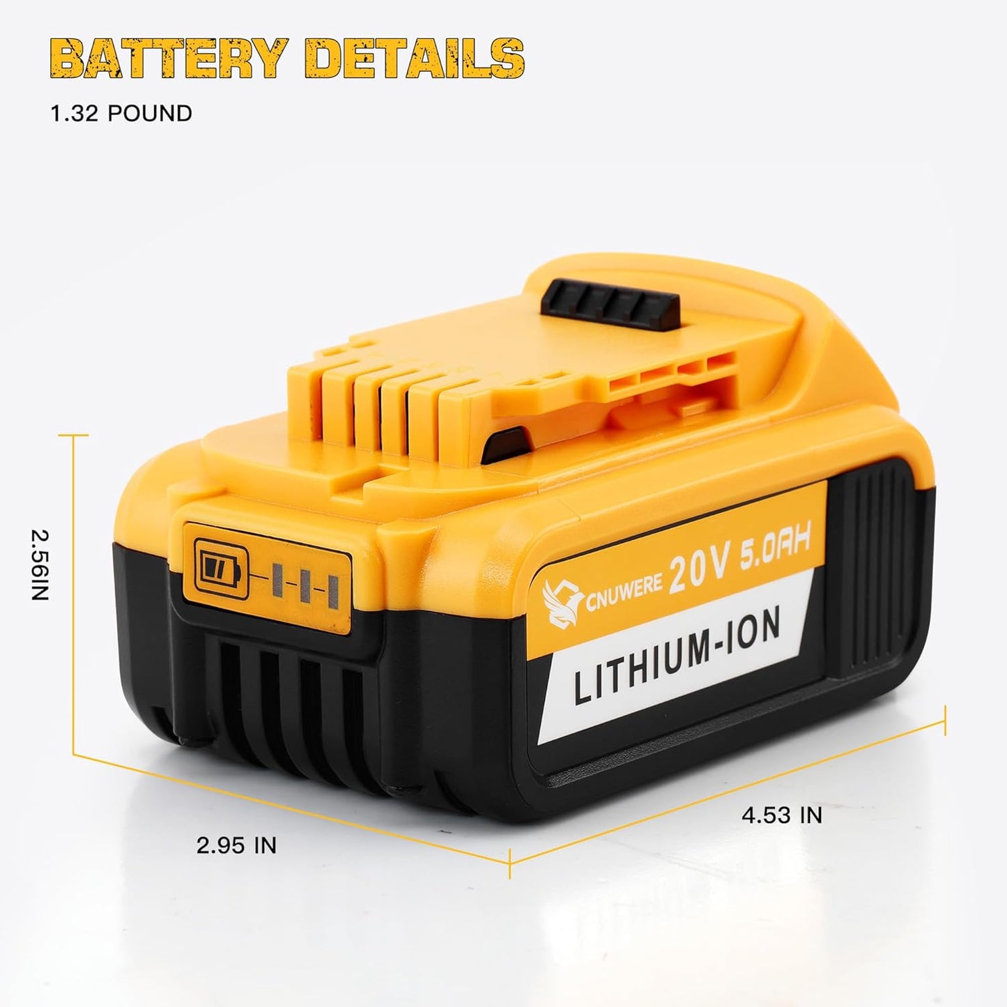 20V 5 AH Battery Lithium - ion with Charger Compatible with Dewalt (2 Packs Orange)