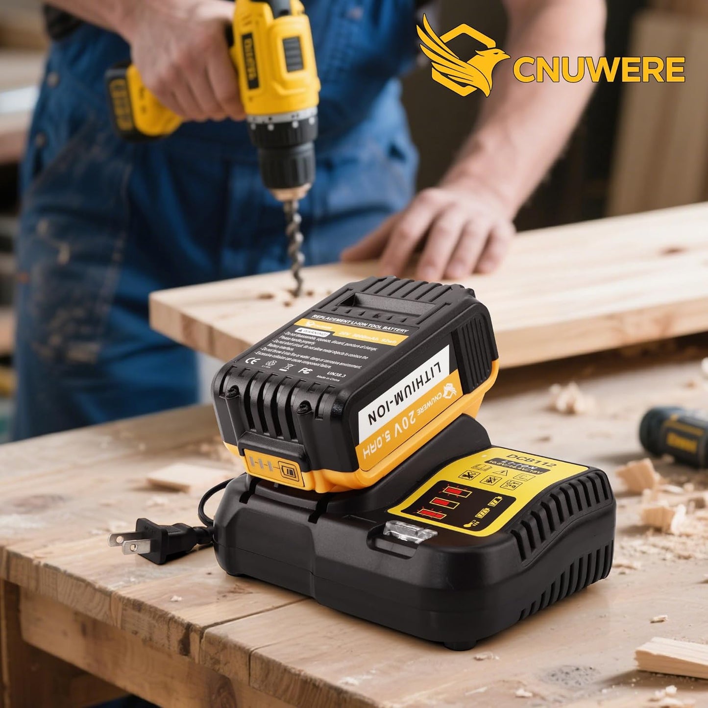 20V 5 AH Battery Lithium - ion with Charger Compatible with Dewalt (2 Packs Orange)