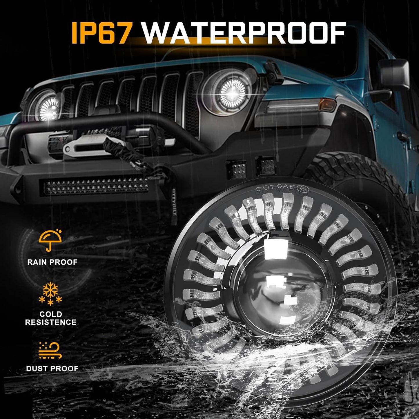 7 Inch Round LED Headlights Assembly High and Low Beam with 'Z' Shape Cut-off Line, for Wrangler JK