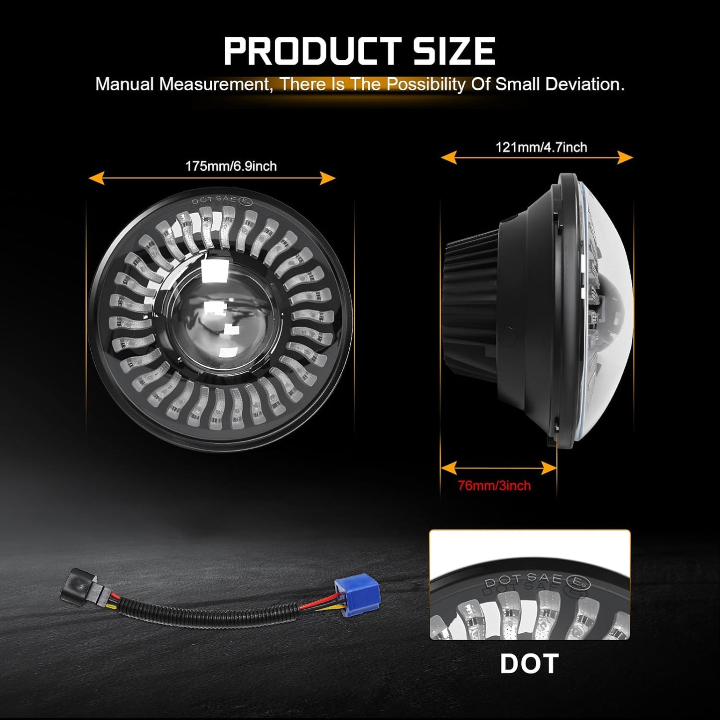 7 Inch Round LED Headlights Assembly High and Low Beam with 'Z' Shape Cut-off Line, for Wrangler JK
