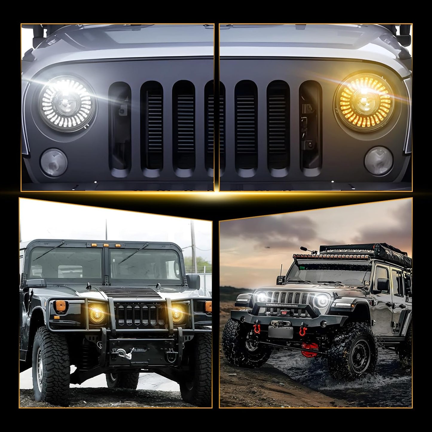 7 Inch Round LED Headlights Assembly High and Low Beam with 'Z' Shape Cut-off Line, for Wrangler JK