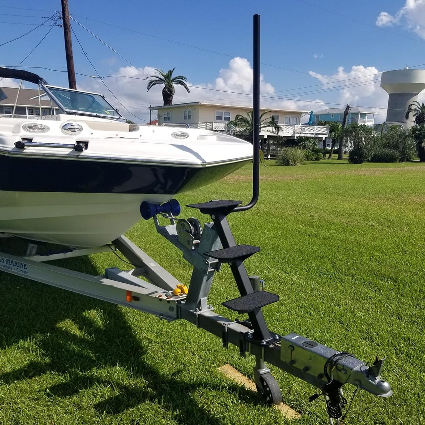 Boat Trailer Step, Heavy Duty Steel for Trailer Tongue with Handrail, 450lbs Capacity, 2-Step, Black