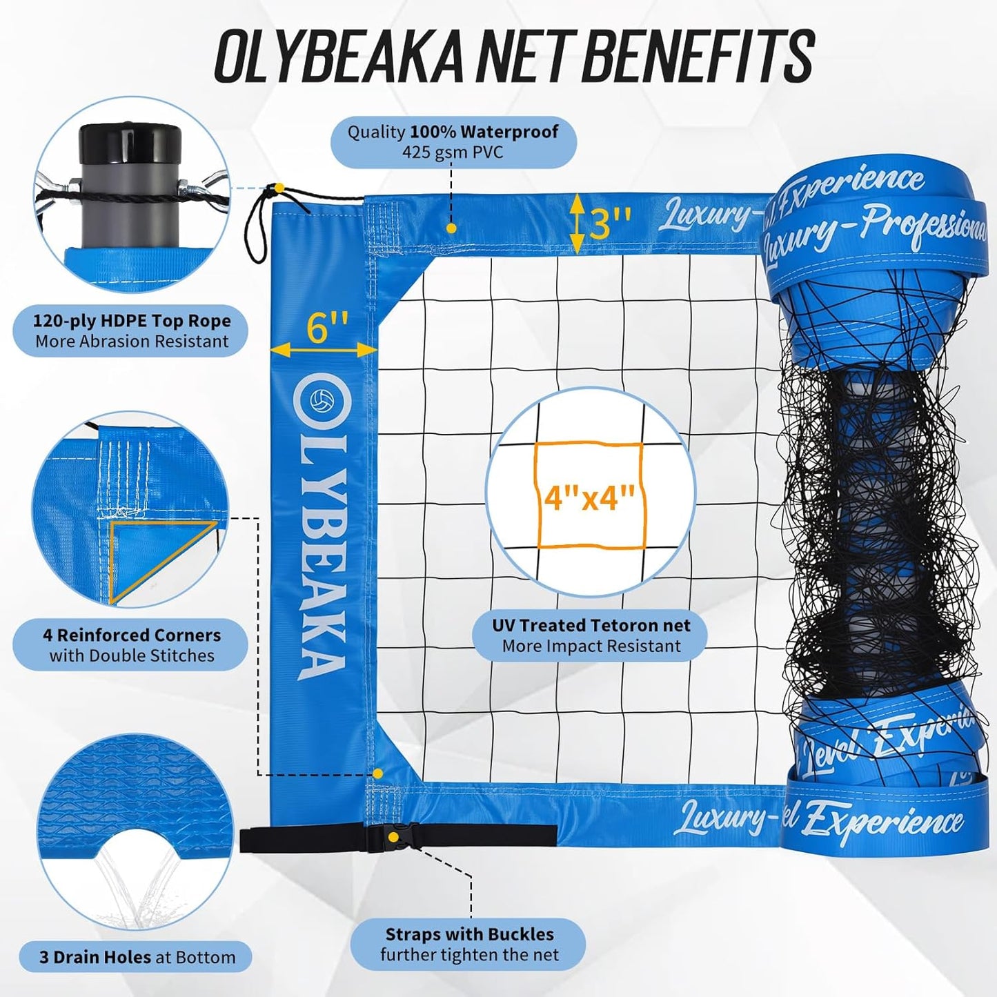 High Quality, Professional Volleyball Net Set System for Backyard Beach with Polyester Fabric Net