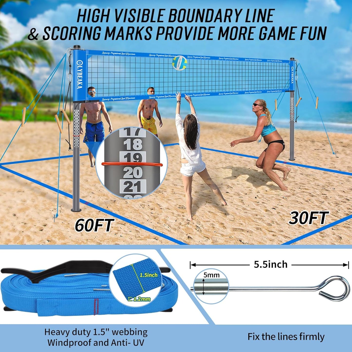 High Quality, Professional Volleyball Net Set System for Backyard Beach with Polyester Fabric Net