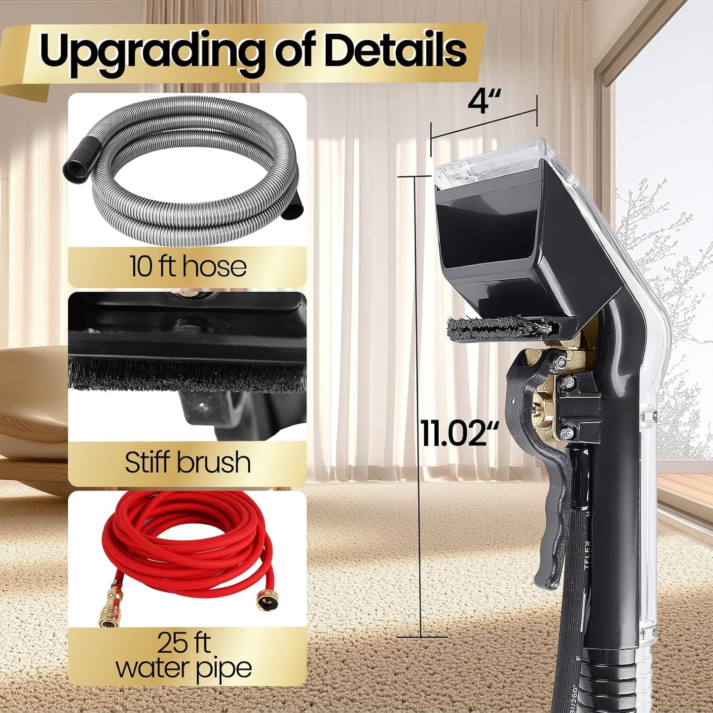 Extractor Hose Kit Compatible with Shop Vac, Hard Bristle Brush, 10FT Hose and 25 FT Water Hose