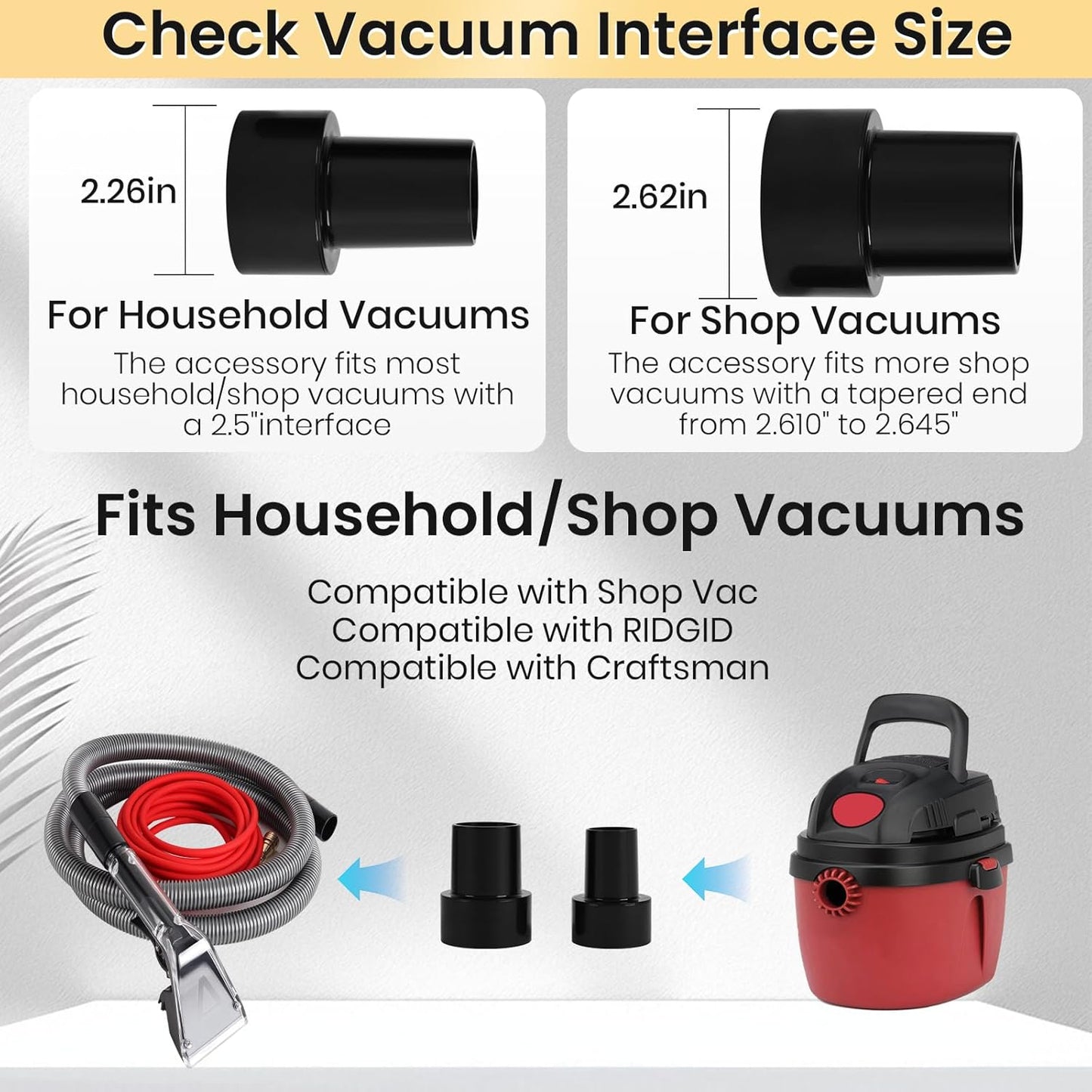 Extractor Hose Kit Compatible with Shop Vac, Hard Bristle Brush, 10FT Hose and 25 FT Water Hose