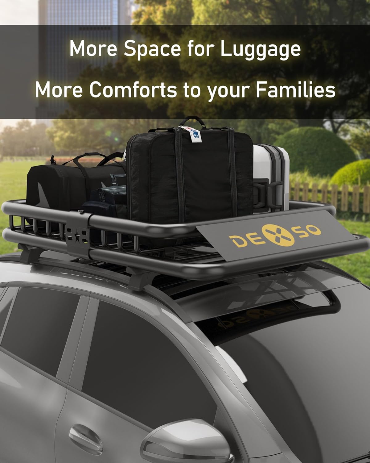 64' x 39' Universal Roof Rack Carrier Basket, 200 Lbs Capacity Car Cargo Rack with Extension Luggage Holder