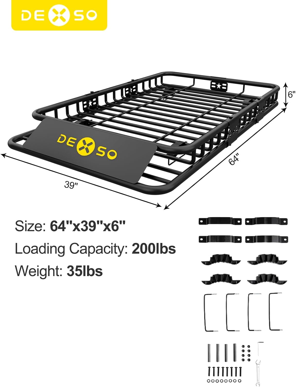 64' x 39' Universal Roof Rack Carrier Basket, 200 Lbs Capacity Car Cargo Rack with Extension Luggage Holder